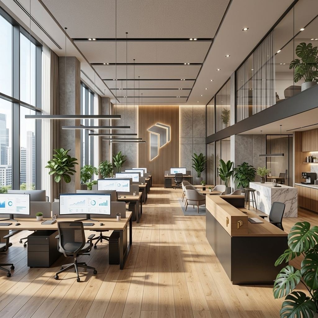 The Perfozi office, an open-plan workspace with specialists at their desks
